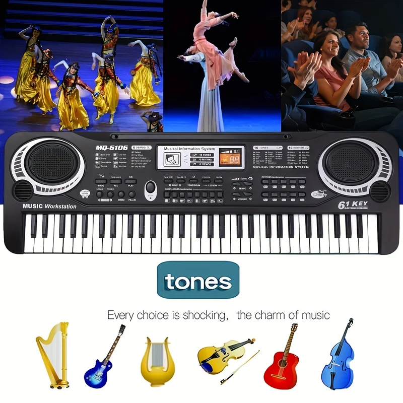 61 Tasti Pianoforte Per Bambini Tastiera Portatile Per Bambini Strumento Musicale Elettronico Tastiera Musicale Multifunzione Pianoforte (Nero), Regalo Di Natale E Halloween, Regalo Di Ringraziamento