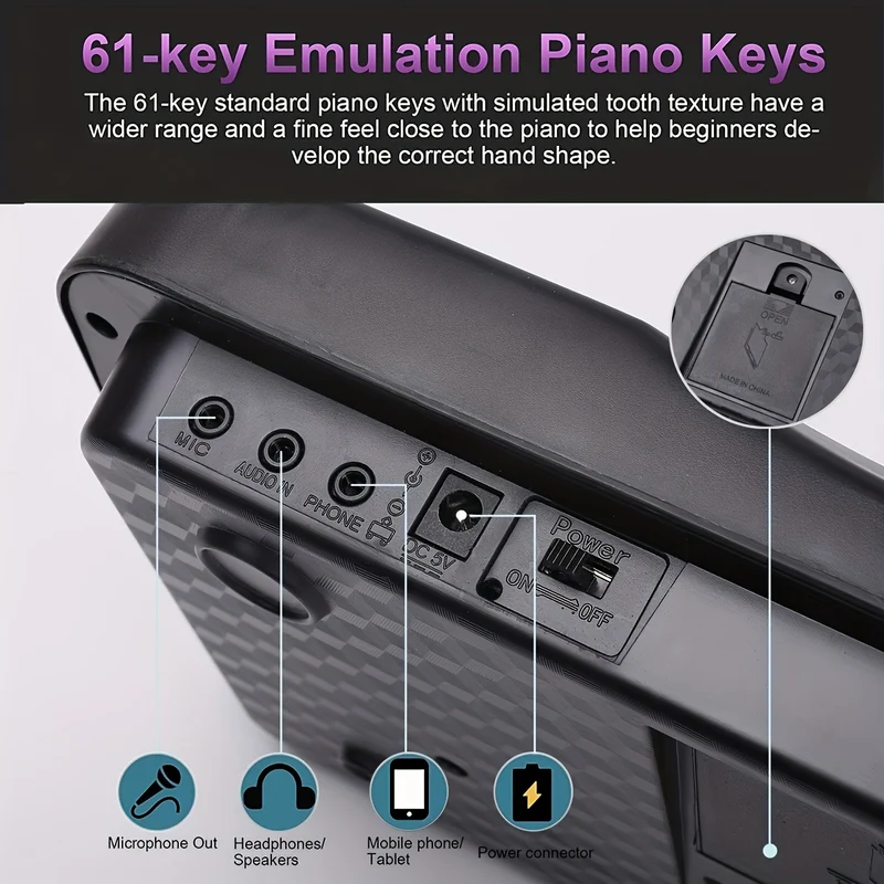 61 Tasti Pianoforte Per Bambini Tastiera Portatile Per Bambini Strumento Musicale Elettronico Tastiera Musicale Multifunzione Pianoforte (Nero), Regalo Di Natale E Halloween, Regalo Di Ringraziamento