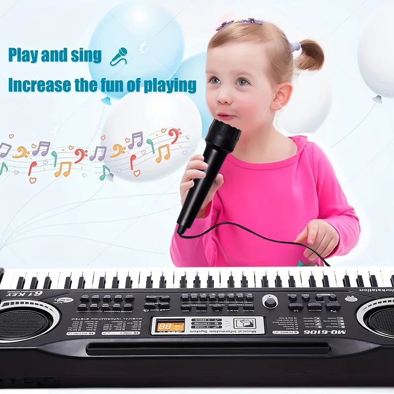 61 Tasti Pianoforte Per Bambini Tastiera Portatile Per Bambini Strumento Musicale Elettronico Tastiera Musicale Multifunzione Pianoforte (Nero), Regalo Di Natale E Halloween, Regalo Di Ringraziamento