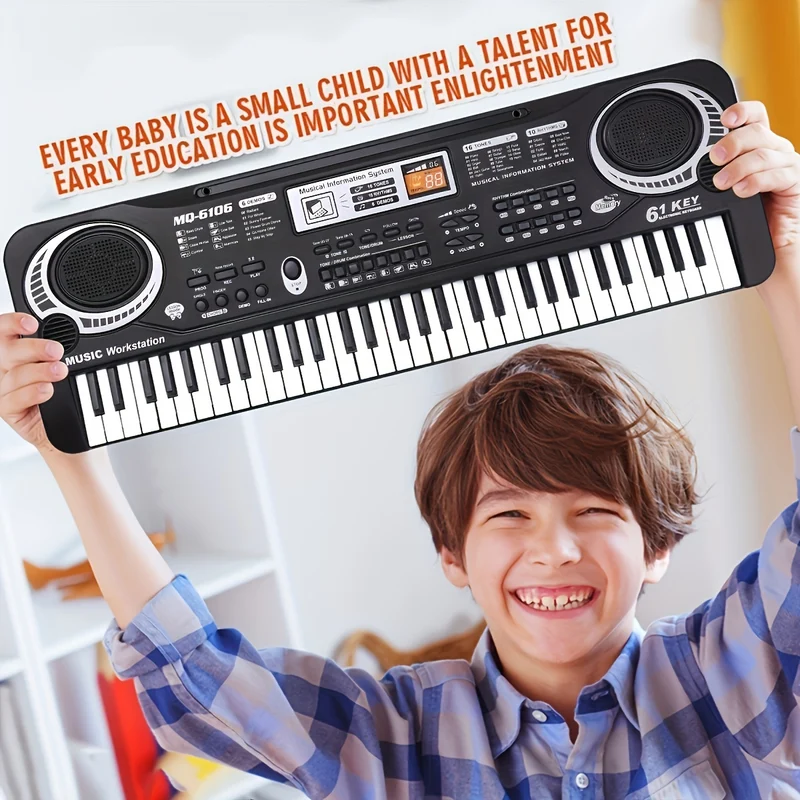 61 Tasti Pianoforte Per Bambini Tastiera Portatile Per Bambini Strumento Musicale Elettronico Tastiera Musicale Multifunzione Pianoforte (Nero), Regalo Di Natale E Halloween, Regalo Di Ringraziamento