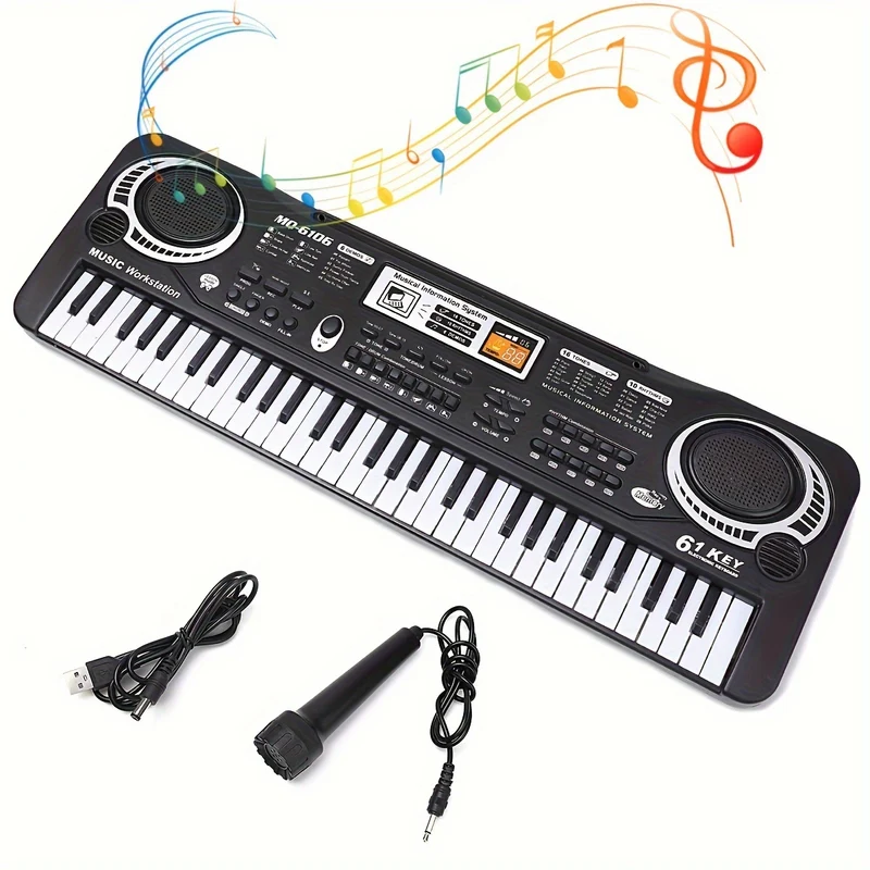61 Tasti Pianoforte Per Bambini Tastiera Portatile Per Bambini Strumento Musicale Elettronico Tastiera Musicale Multifunzione Pianoforte (Nero), Regalo Di Natale E Halloween, Regalo Di Ringraziamento