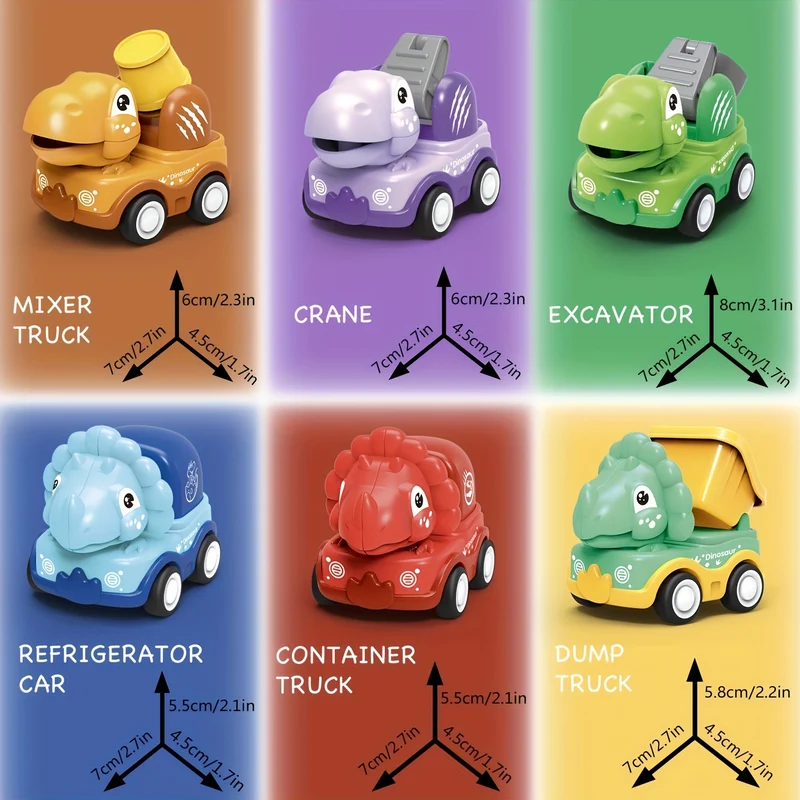 Auto Dinosauro Per Ragazzi Di 2 Anni, Camion Dino Tirare Indietro Con Borsa Di Stoccaggio Per Tappetino Da Gioco, 6 Pezzi Veicoli Da Costruzione Ad Attrito Per Bambini, Regalo Di Compleanno Per Bambini Dino Camion Per Neonata Età 1-3