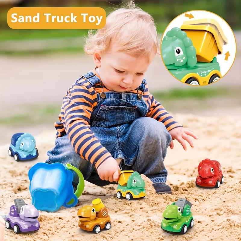 Auto Dinosauro Per Ragazzi Di 2 Anni, Camion Dino Tirare Indietro Con Borsa Di Stoccaggio Per Tappetino Da Gioco, 6 Pezzi Veicoli Da Costruzione Ad Attrito Per Bambini, Regalo Di Compleanno Per Bambini Dino Camion Per Neonata Età 1-3