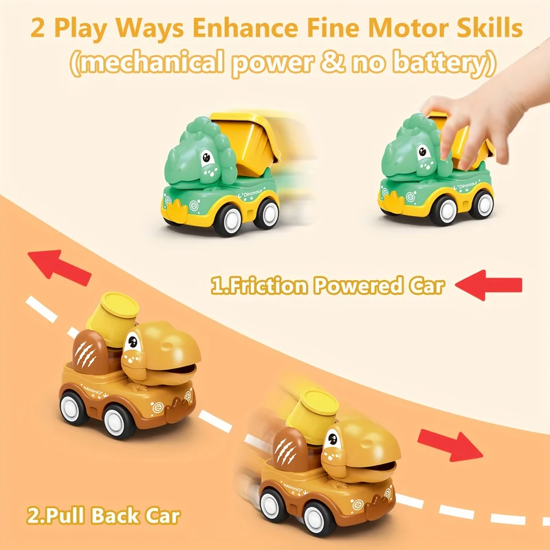 Auto Dinosauro Per Ragazzi Di 2 Anni, Camion Dino Tirare Indietro Con Borsa Di Stoccaggio Per Tappetino Da Gioco, 6 Pezzi Veicoli Da Costruzione Ad Attrito Per Bambini, Regalo Di Compleanno Per Bambini Dino Camion Per Neonata Età 1-3