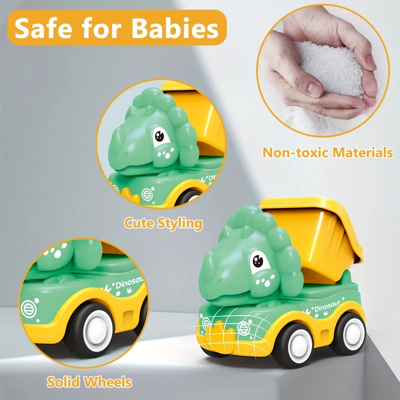 Auto Dinosauro Per Ragazzi Di 2 Anni, Camion Dino Tirare Indietro Con Borsa Di Stoccaggio Per Tappetino Da Gioco, 6 Pezzi Veicoli Da Costruzione Ad Attrito Per Bambini, Regalo Di Compleanno Per Bambini Dino Camion Per Neonata Età 1-3