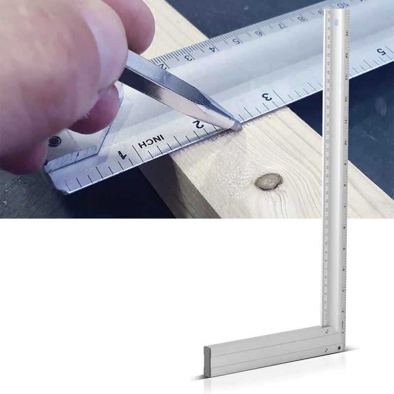 STAHLWERK Aluminium Anschlagwinkel Messwinkel Zimmermannswinkel 400 mm Winkel mit cm und Zoll genietet