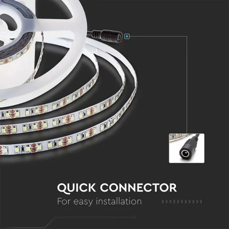 5MT SKU 212597 VT-2835 168 V-TAC Strip LED SMD2835 12W/m 168 LED/m 140LM/W 24V 4000K IP20 10mm