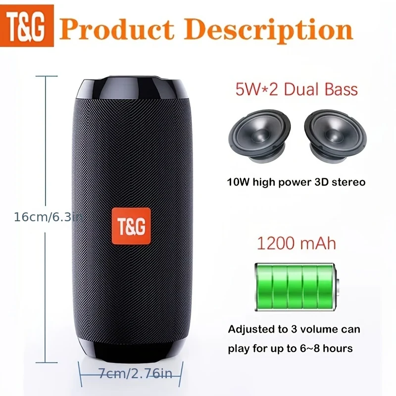 Altoparlante Portatile Wireless Con Bassi: Goditi La Musica Ovunque Con Il Cavo Di Ricarica, Il Cavo Aux, FM TF USB Plug-in Card Di T&G!
