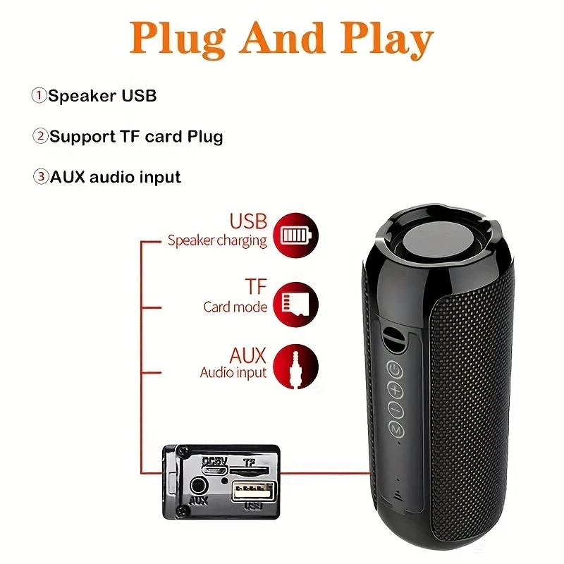 Altoparlante Portatile Wireless Con Bassi: Goditi La Musica Ovunque Con Il Cavo Di Ricarica, Il Cavo Aux, FM TF USB Plug-in Card Di T&G!