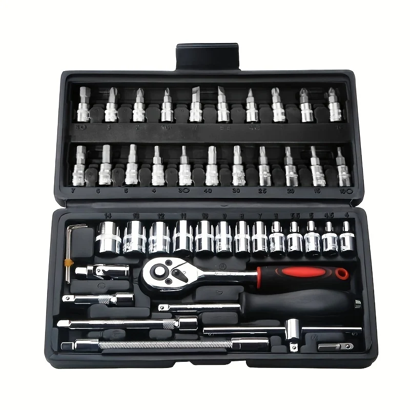 46 pz. Kit di strumenti di riparazione auto, cricchetto chiave dinamometrica cacciavite set di strumenti combo Kit di riparazione auto bicicletta strumento meccanico set di strumenti