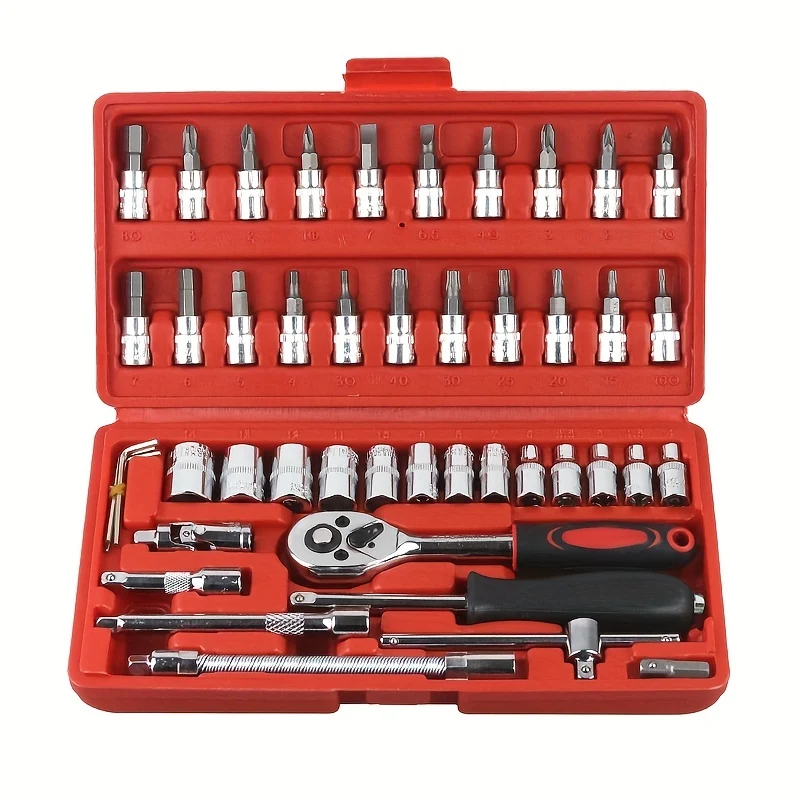 46 pz. Kit di strumenti di riparazione auto, cricchetto chiave dinamometrica cacciavite set di strumenti combo Kit di riparazione auto bicicletta strumento meccanico set di strumenti