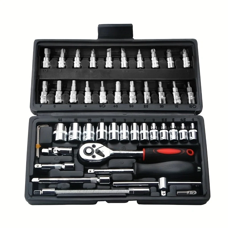 46 pz. Kit di strumenti di riparazione auto, cricchetto chiave dinamometrica cacciavite set di strumenti combo Kit di riparazione auto bicicletta strumento meccanico set di strumenti