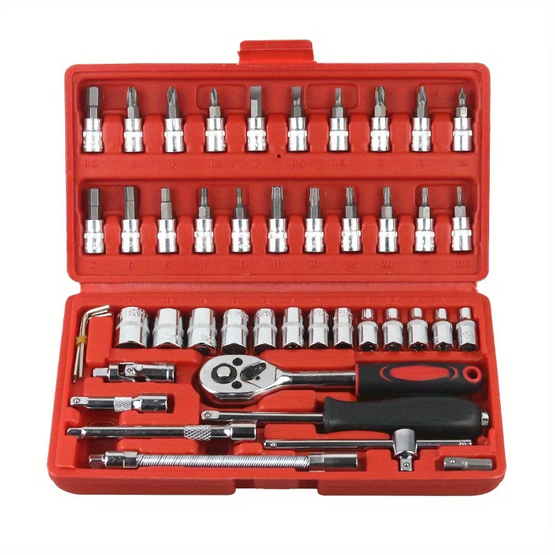 46 pz. Kit di strumenti di riparazione auto, cricchetto chiave dinamometrica cacciavite set di strumenti combo Kit di riparazione auto bicicletta strumento meccanico set di strumenti