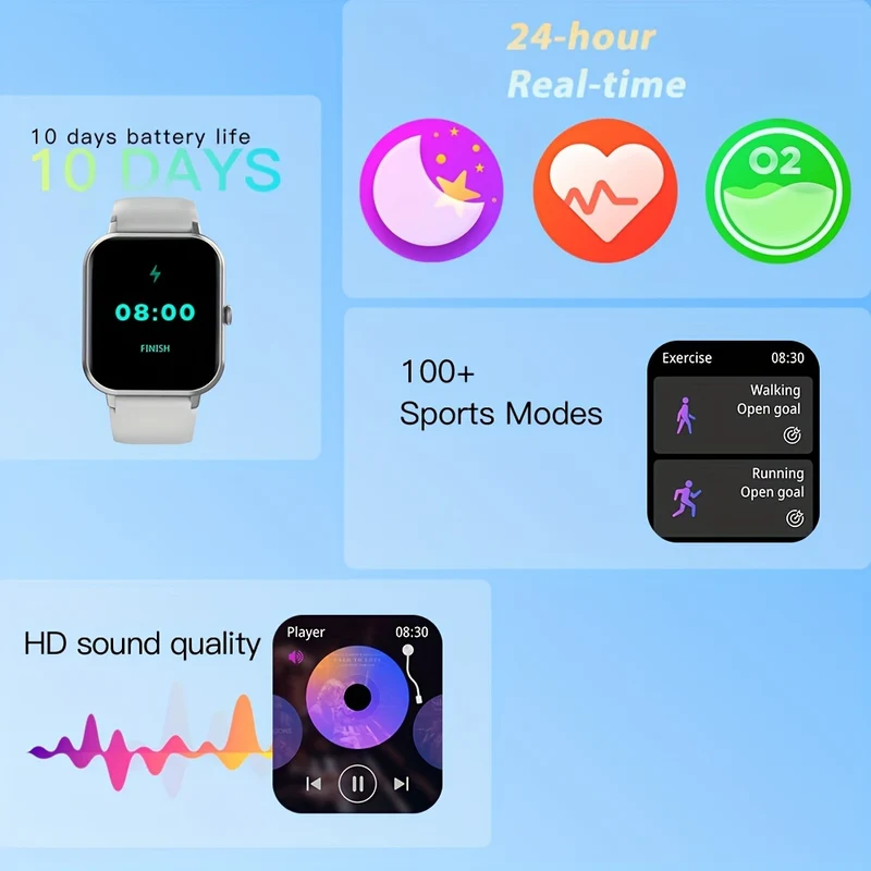 Smartwatch Alla Moda Per Uomo E Donna, Smartwatch Touch Screen Completo Da 4,65 Cm Con Oltre 100 Modalità Sportive, Oltre 100 Quadranti Personalizzati, Fitness Tracker, App Smart Voice Dafit, Adatto Per Telefoni Android IOS