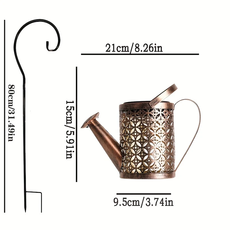 1 pz. Annaffiatoio con luce, lanterne solari da appendere all'aperto, luci solari decorative per il giardino, luci solari retrò in metallo per il giardino, decorazioni per il prato e il patio.