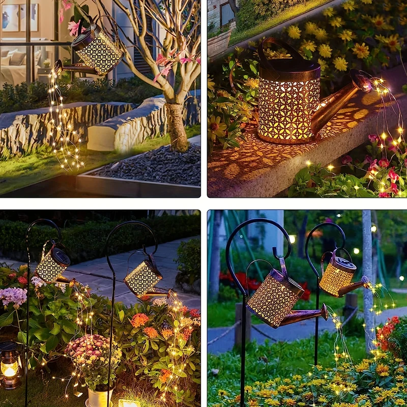 1 pz. Annaffiatoio con luce, lanterne solari da appendere all'aperto, luci solari decorative per il giardino, luci solari retrò in metallo per il giardino, decorazioni per il prato e il patio.