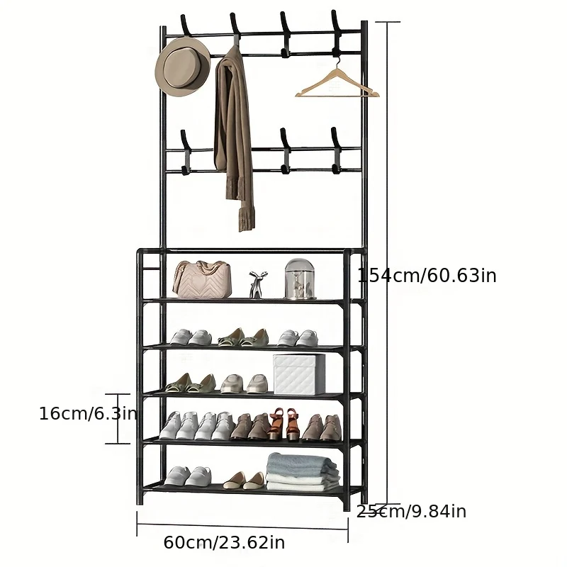 1pc Appendiabiti, Appendiabiti Autoportante Con Panca Portaoggetti Per Scarpe, Appendiabiti Per Assemblaggio Multistrato, Porta D'ingresso Del Soggiorno Lato Vestiti Per Il Bagno Cappello Scarpe Appendiabiti