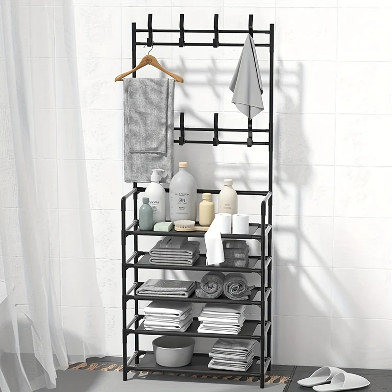 1pc Appendiabiti, Appendiabiti Autoportante Con Panca Portaoggetti Per Scarpe, Appendiabiti Per Assemblaggio Multistrato, Porta D'ingresso Del Soggiorno Lato Vestiti Per Il Bagno Cappello Scarpe Appendiabiti