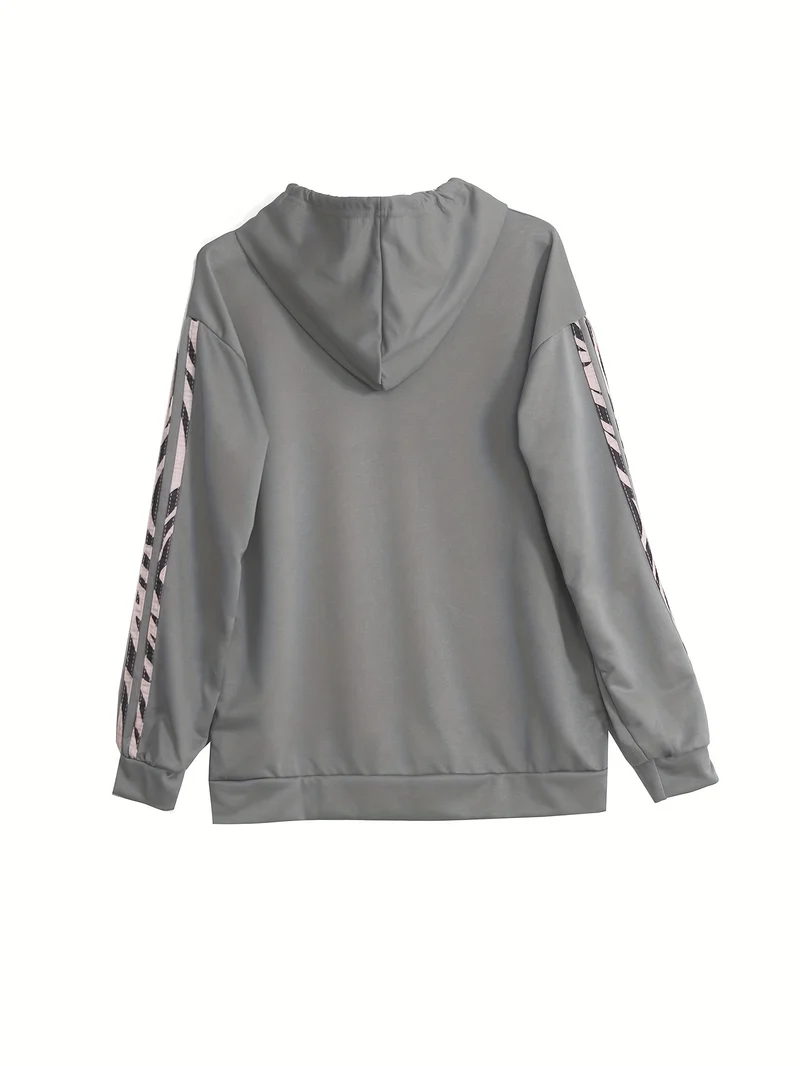 Set casual a righe in due pezzi, top con cappuccio e pantaloni lunghi allentati con coulisse, abbigliamento da donna