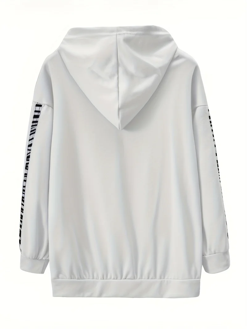 Set casual a righe in due pezzi, top con cappuccio e pantaloni lunghi allentati con coulisse, abbigliamento da donna