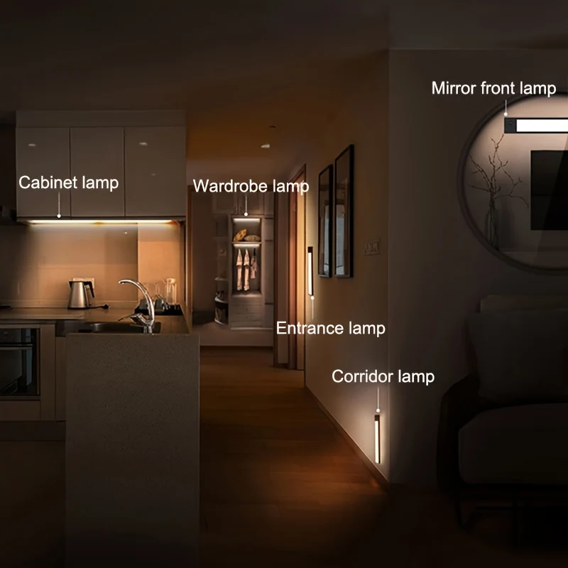 1 Luce LED Per Armadio Con Sensore Di Movimento, Illuminazione Sottobanco, Luci Notturne Da Cucina Ricaricabili Magnetiche USB Senza Fili, Luce Alimentata A Batteria Per Armadi Guardaroba, Armadio, Scale, Corridoio, Mensola, 9,91 Cm O 20,07 Cm