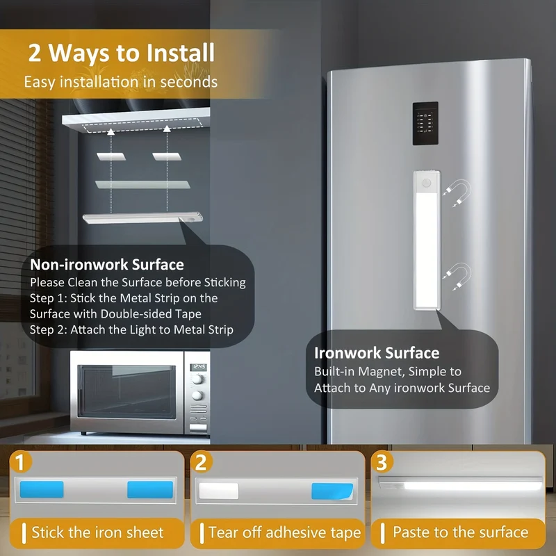 1 Luce LED Per Armadio Con Sensore Di Movimento, Illuminazione Sottobanco, Luci Notturne Da Cucina Ricaricabili Magnetiche USB Senza Fili, Luce Alimentata A Batteria Per Armadi Guardaroba, Armadio, Scale, Corridoio, Mensola, 9,91 Cm O 20,07 Cm