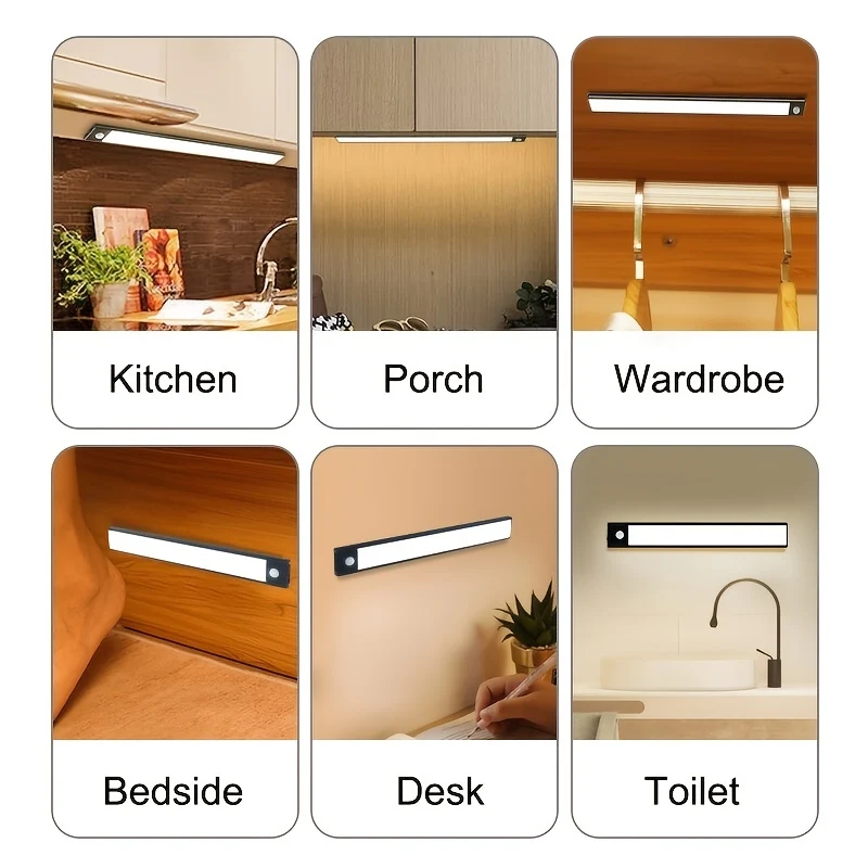 1 Luce LED Per Armadio Con Sensore Di Movimento, Illuminazione Sottobanco, Luci Notturne Da Cucina Ricaricabili Magnetiche USB Senza Fili, Luce Alimentata A Batteria Per Armadi Guardaroba, Armadio, Scale, Corridoio, Mensola, 9,91 Cm O 20,07 Cm