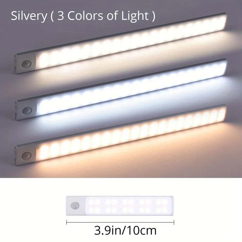 1 Luce LED Per Armadio Con Sensore Di Movimento, Illuminazione Sottobanco, Luci Notturne Da Cucina Ricaricabili Magnetiche USB Senza Fili, Luce Alimentata A Batteria Per Armadi Guardaroba, Armadio, Scale, Corridoio, Mensola, 9,91 Cm O 20,07 Cm