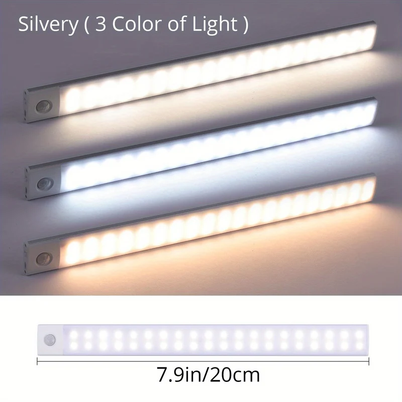 1 Luce LED Per Armadio Con Sensore Di Movimento, Illuminazione Sottobanco, Luci Notturne Da Cucina Ricaricabili Magnetiche USB Senza Fili, Luce Alimentata A Batteria Per Armadi Guardaroba, Armadio, Scale, Corridoio, Mensola, 9,91 Cm O 20,07 Cm