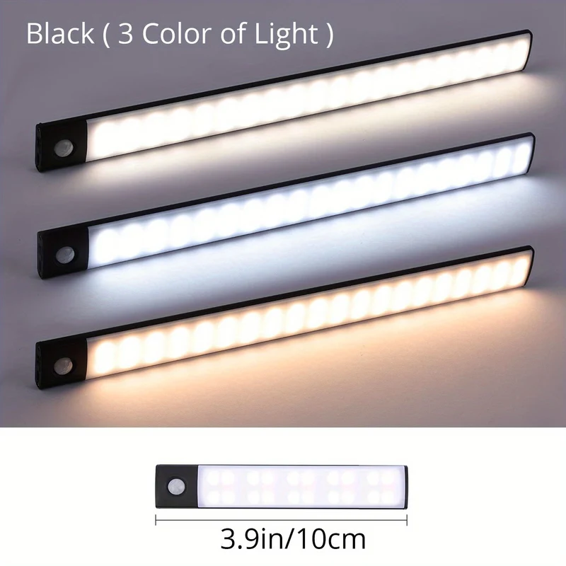 1 Luce LED Per Armadio Con Sensore Di Movimento, Illuminazione Sottobanco, Luci Notturne Da Cucina Ricaricabili Magnetiche USB Senza Fili, Luce Alimentata A Batteria Per Armadi Guardaroba, Armadio, Scale, Corridoio, Mensola, 9,91 Cm O 20,07 Cm