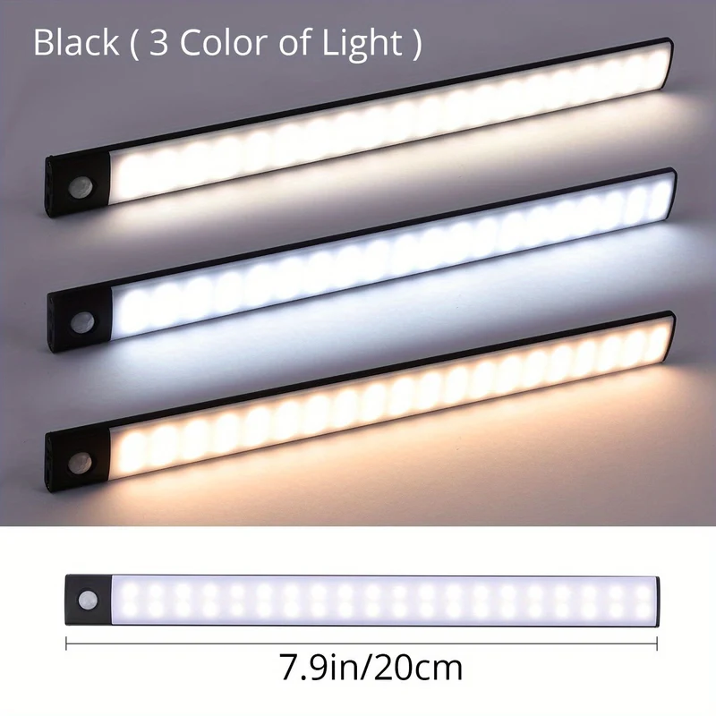1 Luce LED Per Armadio Con Sensore Di Movimento, Illuminazione Sottobanco, Luci Notturne Da Cucina Ricaricabili Magnetiche USB Senza Fili, Luce Alimentata A Batteria Per Armadi Guardaroba, Armadio, Scale, Corridoio, Mensola, 9,91 Cm O 20,07 Cm
