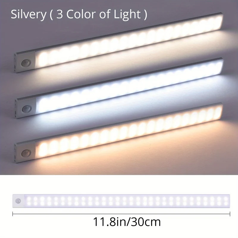 1 Luce LED Per Armadio Con Sensore Di Movimento, Illuminazione Sottobanco, Luci Notturne Da Cucina Ricaricabili Magnetiche USB Senza Fili, Luce Alimentata A Batteria Per Armadi Guardaroba, Armadio, Scale, Corridoio, Mensola, 9,91 Cm O 20,07 Cm