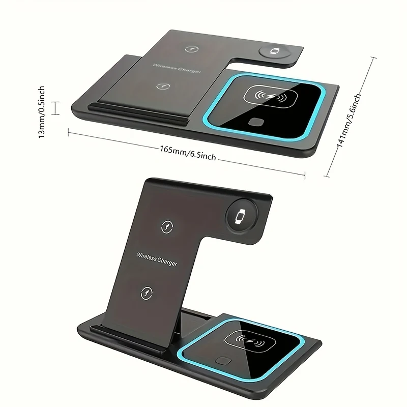 3 In 1 Stazione Di Ricarica Veloce, Supporto Caricabatterie Wireless Pieghevole Per IPhone 14,13,12,11/Pro/Max/Mini/Plus, X, XR, XS/Max, SE, 8/Plus, Per IWatch 1-8, Per Airpods 3/2/Pro