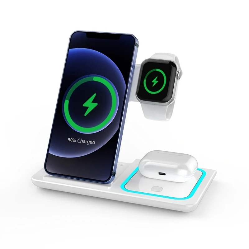 3 In 1 Stazione Di Ricarica Veloce, Supporto Caricabatterie Wireless Pieghevole Per IPhone 14,13,12,11/Pro/Max/Mini/Plus, X, XR, XS/Max, SE, 8/Plus, Per IWatch 1-8, Per Airpods 3/2/Pro