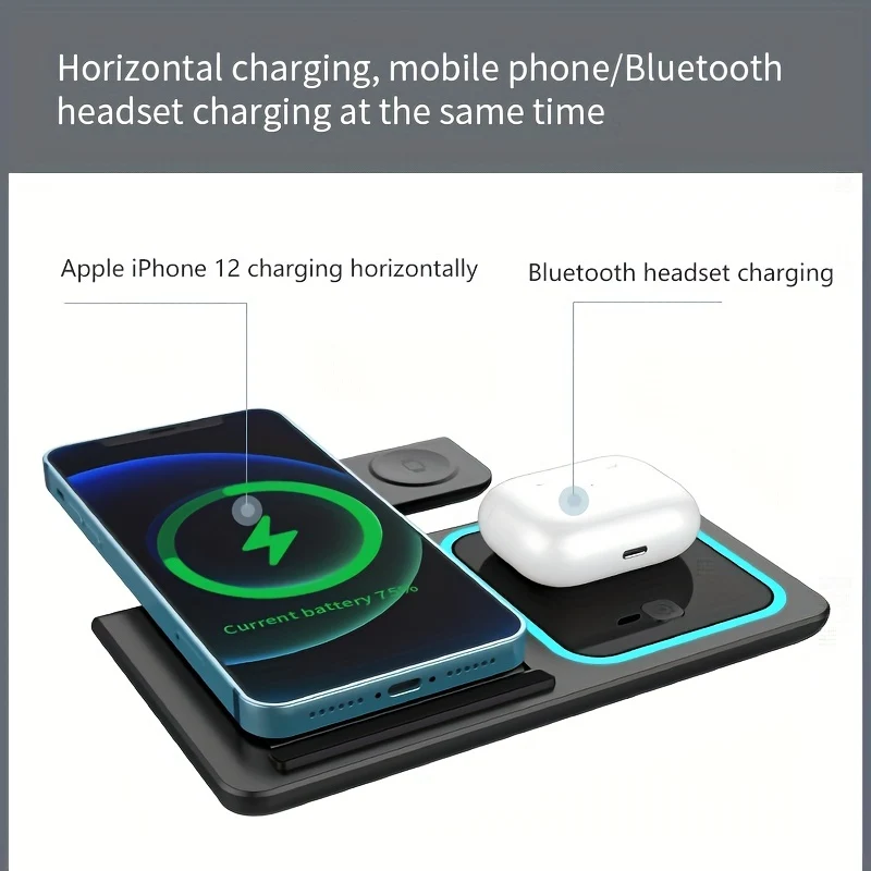 3 In 1 Stazione Di Ricarica Veloce, Supporto Caricabatterie Wireless Pieghevole Per IPhone 14,13,12,11/Pro/Max/Mini/Plus, X, XR, XS/Max, SE, 8/Plus, Per IWatch 1-8, Per Airpods 3/2/Pro