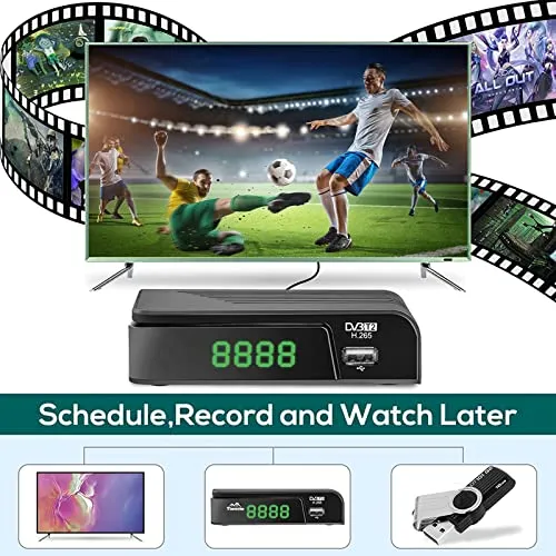 Decoder DVB-T2 Digitale Terrestre 2023 Full HD 1080P Dolby Audio H.265 HEVC Main 10 Bit Riceve Tutti I Canali Gratuiti, Mini Scart Supporta Sistema Nuovo[Includere 2in1 telecomando universale]