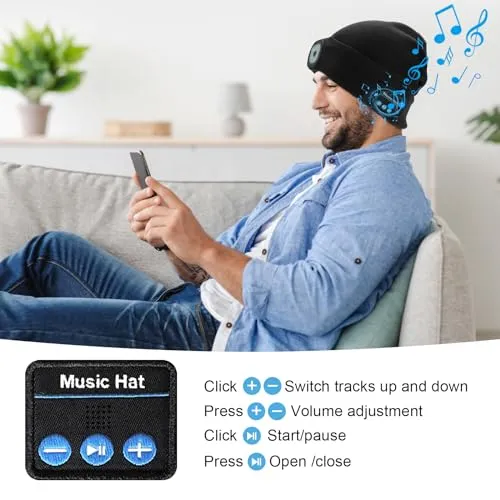 ZOOI Regalo Uomo, Idee Regalo Natale, Bluetooth Cappello con Luce LED Invernale Uomo, Idee Regalo Uomo Natale Originale, Regali papà/Uomo, Regalo Uomo Compleanno, Regali San Valentino per Lui