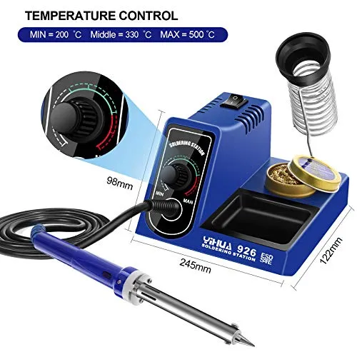 Stazione Saldante 60W Stazione di Saldatura con Temperatura Regalabile 200°C-500°C Termostatica Saldatore Elettrico con Filo di saldatura senza piombo e 5 Punte Sostituibili
