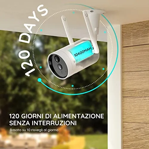 BOIFUN 2K Telecamera Wi-Fi Senza Fili da Esterno, Sicurezza Sorveglianza con Batteria, Rilevamento del Movimento Umano, Visione Notturna a Colori, Allarme Suono e Luce, Area Di Allarme Personalizzata