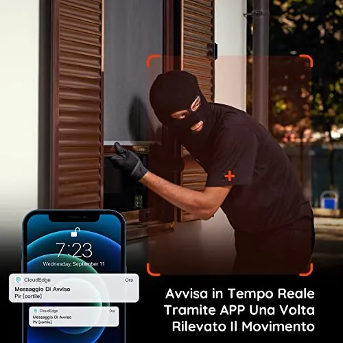 BOIFUN 2K Telecamera Wi-Fi Senza Fili da Esterno, Sicurezza Sorveglianza con Batteria, Rilevamento del Movimento Umano, Visione Notturna a Colori, Allarme Suono e Luce, Area Di Allarme Personalizzata