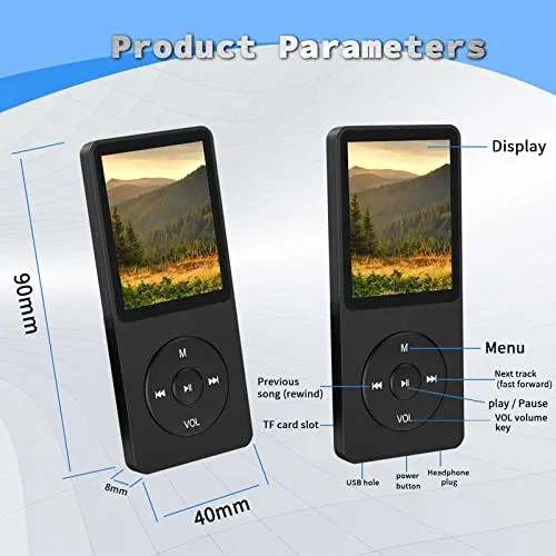 ZHITING 8GB MP3 Player,Lettore MP3,Lossless HiFi Musicale mp3 Lettore,Schermo 1,8" Lettore Musicale,Slot TF Fino a 128 GB