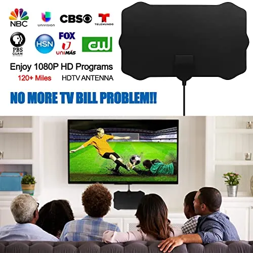 Antenna HDTV Interna, Antenna TV Digitale120 Miglia Gamma con Amplificatore Segnale per 4K 1080p VHF UHF DVB-T/DVB-T 2 Canali Gratuiti