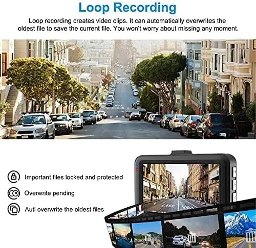 Dash Cam Telecamera per Auto 1080P Full HD Dashcam LCD 3 pollici WDR, Grandangolo di 170°, G-Sensor, Registrazione in Loop, Monitor di Parcheggio