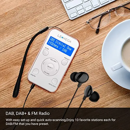 LEMEGA PR1 Pocket DAB/DAB+/FM Radio, Radio portatile dal design sportivo con auricolare, batteria ricaricabile, 20 stazioni preimpostate, orologio, allarme, display LCD. - Champagne