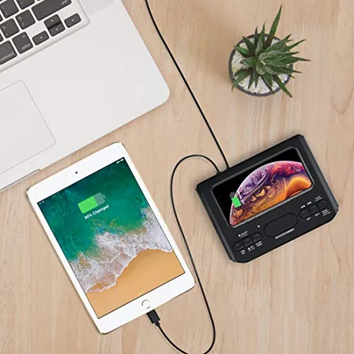 Reacher Radiosveglia digitale con Ricarica Senza fili-porta USB,Grande Display LED Regolabile,Timer per il sonno,2 suoni di Sveglia,Volume Regolabile,12/24H,Orologio FM moderno per camere da letto