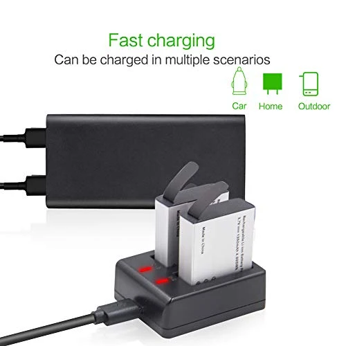 Action Camera Batteria, 3.7V 1350mAh 4.995Wh ricaricabile Batterie (2 pezzi) con doppio caricatore, compatibile con AKASO EK7000/Dragon Touch/EKEN/Crosstour/Campark/APEMAN/Victure/SJ4000/PG1050