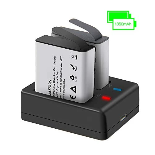 Action Camera Batteria, 3.7V 1350mAh 4.995Wh ricaricabile Batterie (2 pezzi) con doppio caricatore, compatibile con AKASO EK7000/Dragon Touch/EKEN/Crosstour/Campark/APEMAN/Victure/SJ4000/PG1050