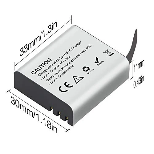Action Camera Batteria, 3.7V 1350mAh 4.995Wh ricaricabile Batterie (2 pezzi) con doppio caricatore, compatibile con AKASO EK7000/Dragon Touch/EKEN/Crosstour/Campark/APEMAN/Victure/SJ4000/PG1050