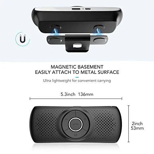 AGPTEK Vivavoce Auto Bluetooth 5.0 con Siri Assistente Comandi Vocali di Google Altoparlante Kit e Scheda TF Supporto per Aletta Parasole Connessione Automatica, Nero