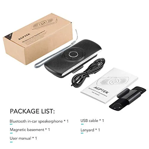 AGPTEK Vivavoce Auto Bluetooth 5.0 con Siri Assistente Comandi Vocali di Google Altoparlante Kit e Scheda TF Supporto per Aletta Parasole Connessione Automatica, Nero